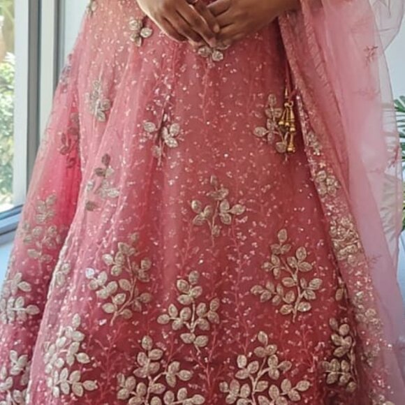 PINK NET SEQUINSE WORK STITCHED LEHENGA & BLOUSE, DUPATTA - Picture 6 of 6